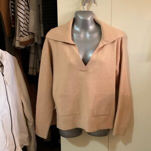 Beige V Neck, Long Cardigan